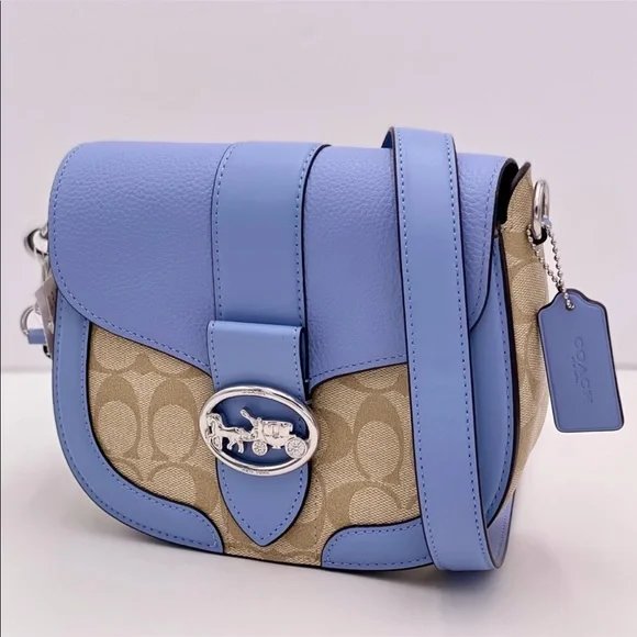 Coach Georgie Saddle Bag In Signature Canvas Light Khaki /Marble Blue - Picture 8 of 12